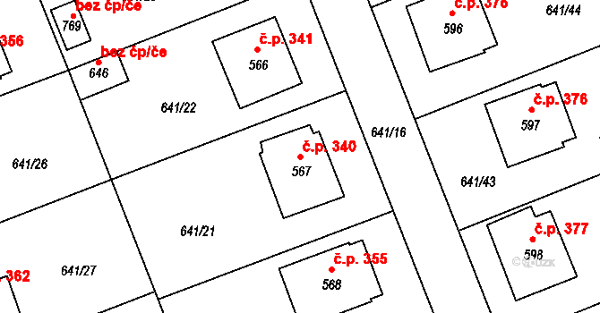 Chýnov 340 na parcele st. 567 v KÚ Chýnov u Tábora, Katastrální mapa