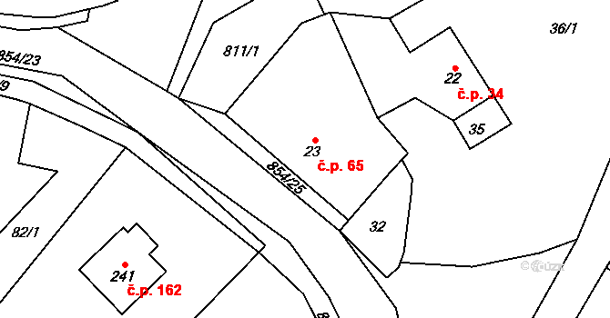Kameničky 65 na parcele st. 23 v KÚ Kameničky, Katastrální mapa