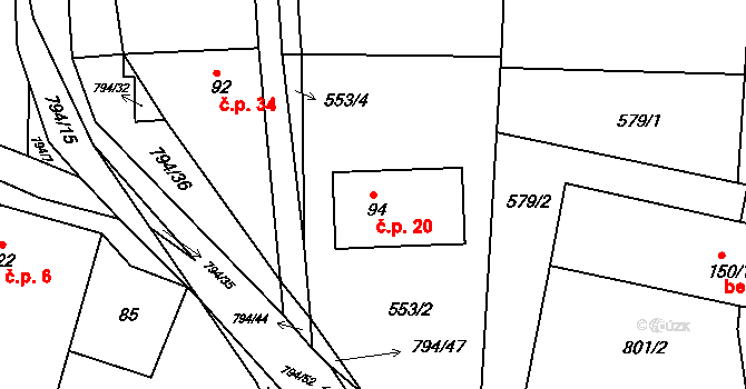 Rviště 20, Orlické Podhůří na parcele st. 94 v KÚ Rviště, Katastrální mapa