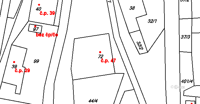 Řikovice 47, Morašice na parcele st. 72 v KÚ Řikovice u Litomyšle, Katastrální mapa