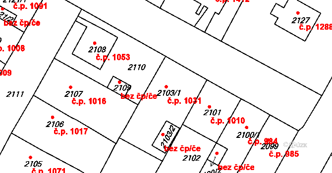 Duchcov 1031 na parcele st. 2103/1 v KÚ Duchcov, Katastrální mapa