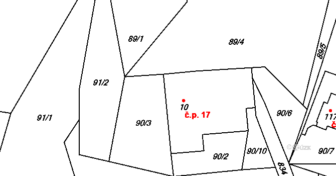 Chvojnov 17, Pelhřimov na parcele st. 10 v KÚ Chvojnov, Katastrální mapa