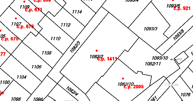 Pelhřimov 1411 na parcele st. 1082/2 v KÚ Pelhřimov, Katastrální mapa
