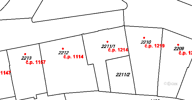 Teplice 1214 na parcele st. 2211/1 v KÚ Teplice, Katastrální mapa