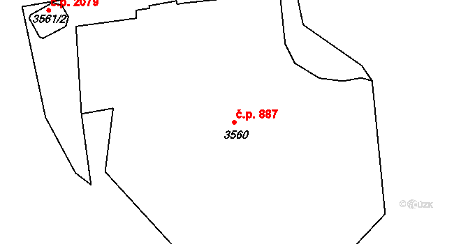 Karlovy Vary 887 na parcele st. 3560 v KÚ Karlovy Vary, Katastrální mapa