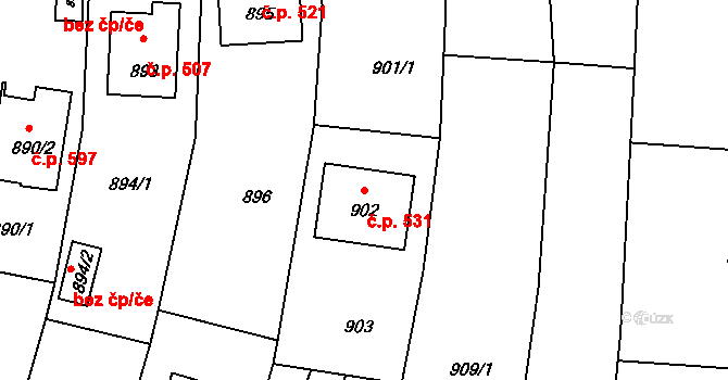 Jablůnka 531 na parcele st. 902 v KÚ Jablůnka, Katastrální mapa