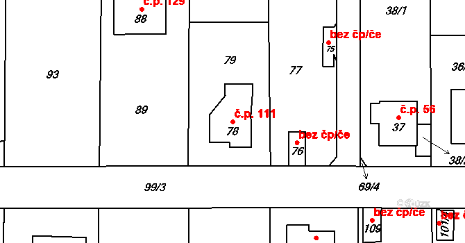 Točná 111, Praha na parcele st. 78 v KÚ Točná, Katastrální mapa
