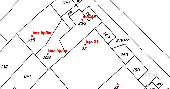 Matějovec 21, Český Rudolec na parcele st. 22 v KÚ Matějovec, Katastrální mapa