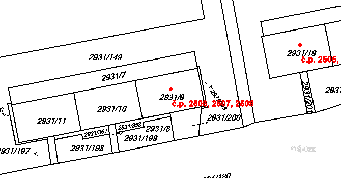 Žižkov 2506,2507,2508, Praha na parcele st. 2931/9 v KÚ Žižkov, Katastrální mapa