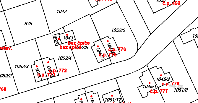 Suchdol 775, Praha na parcele st. 1044/1 v KÚ Suchdol, Katastrální mapa