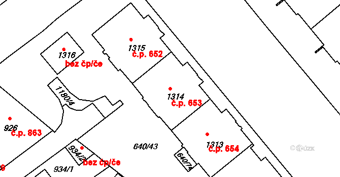 Prosek 653, Praha na parcele st. 1314 v KÚ Prosek, Katastrální mapa