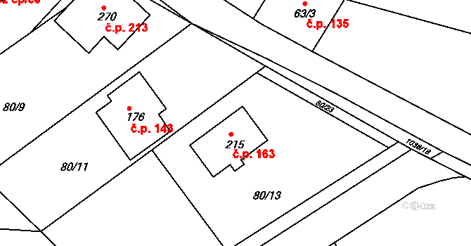 Pičín 163 na parcele st. 215 v KÚ Pičín, Katastrální mapa