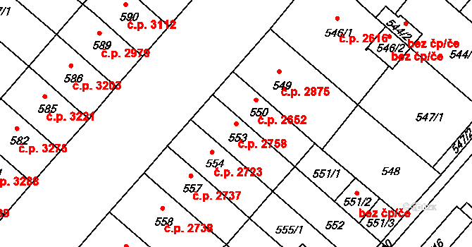 Chomutov 2758 na parcele st. 553 v KÚ Chomutov II, Katastrální mapa