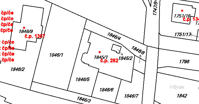 Liberec XIV-Ruprechtice 282, Liberec na parcele st. 1845/1 v KÚ Ruprechtice, Katastrální mapa