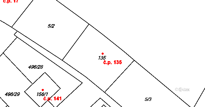 Vrbová Lhota 135 na parcele st. 135 v KÚ Vrbová Lhota, Katastrální mapa