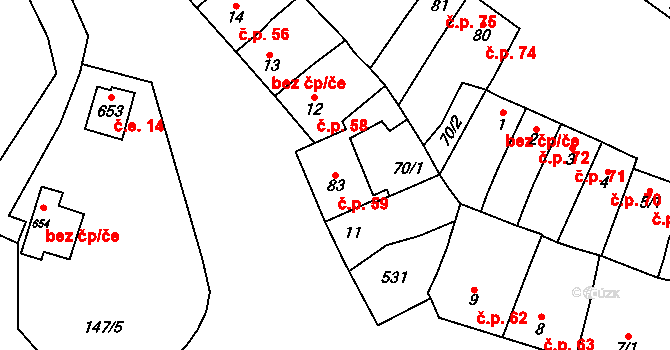 Domamyslice 59, Prostějov na parcele st. 83 v KÚ Domamyslice, Katastrální mapa