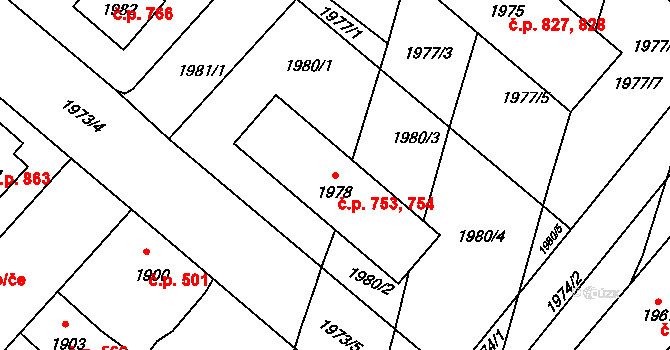Pečky 753,754 na parcele st. 1978 v KÚ Pečky, Katastrální mapa