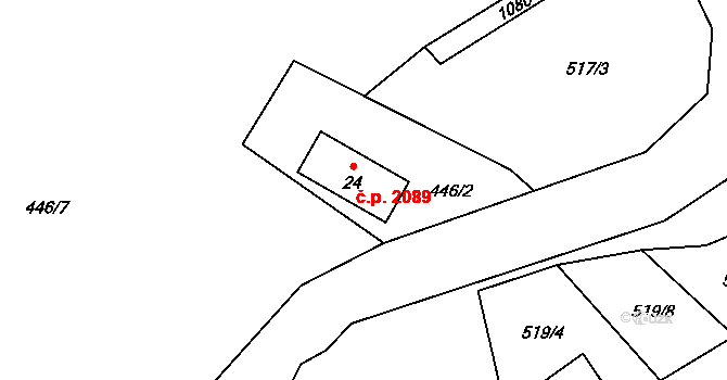 Hrušková 2089, Sokolov na parcele st. 24 v KÚ Hrušková, Katastrální mapa