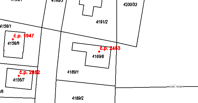 Horní Počernice 2453, Praha na parcele st. 4189/6 v KÚ Horní Počernice, Katastrální mapa
