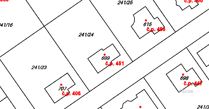 Štoky 451 na parcele st. 699 v KÚ Štoky, Katastrální mapa