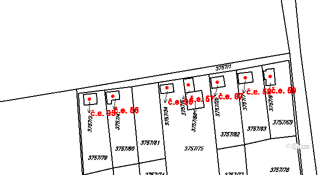 Šenov 90 na parcele st. 3757/34 v KÚ Šenov u Ostravy, Katastrální mapa