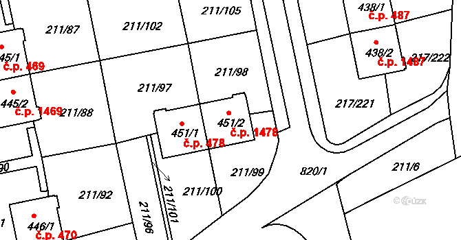 Sezimovo Ústí 1478 na parcele st. 451/2 v KÚ Sezimovo Ústí, Katastrální mapa