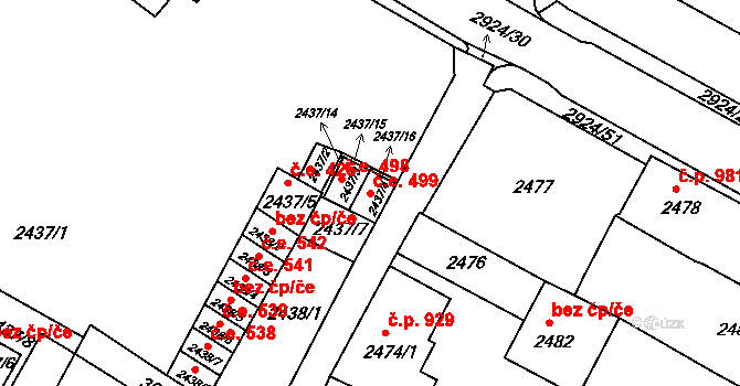 Rumburk 1 499, Rumburk na parcele st. 2437/4 v KÚ Rumburk, Katastrální mapa