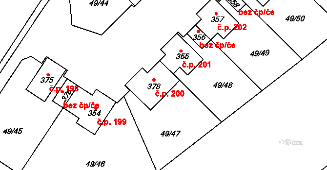 Dobříň 200 na parcele st. 378 v KÚ Dobříň, Katastrální mapa