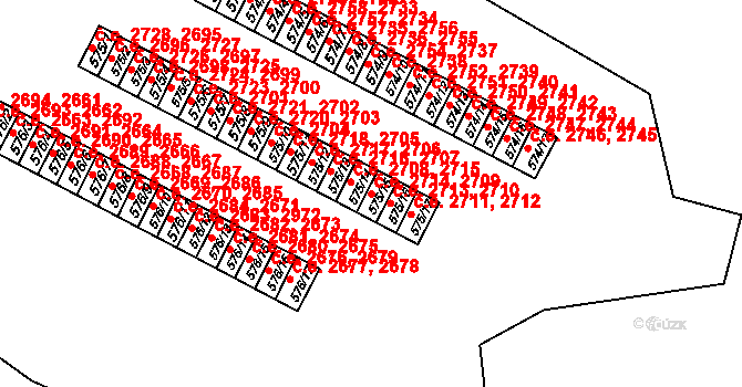 Příluky 2709,2714, Zlín na parcele st. 575/15 v KÚ Příluky u Zlína, Katastrální mapa