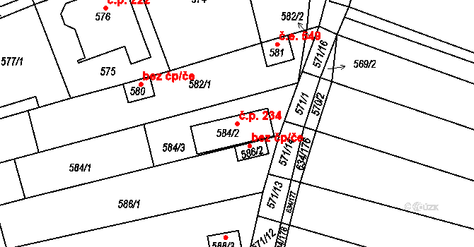 Horákov 234, Mokrá-Horákov na parcele st. 584/2 v KÚ Horákov, Katastrální mapa