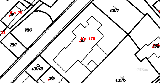 Račice 170, Račice-Pístovice na parcele st. 215 v KÚ Račice, Katastrální mapa