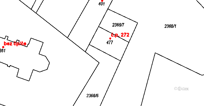 Trnava 272 na parcele st. 477 v KÚ Trnava u Zlína, Katastrální mapa
