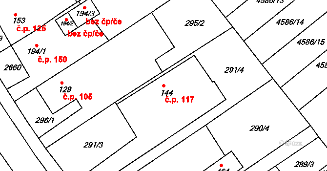 Hrádek na Vlárské dráze 117, Slavičín na parcele st. 144 v KÚ Hrádek na Vlárské dráze, Katastrální mapa