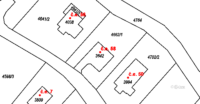 Horní Předměstí 58, Polička na parcele st. 3642 v KÚ Polička, Katastrální mapa