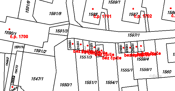 Litoměřice 42515424 na parcele st. 1551/3 v KÚ Litoměřice, Katastrální mapa