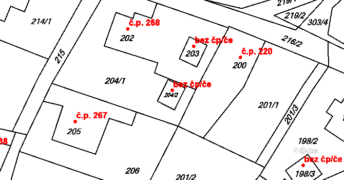 Hvozdná 42619424 na parcele st. 204/2 v KÚ Hvozdná, Katastrální mapa