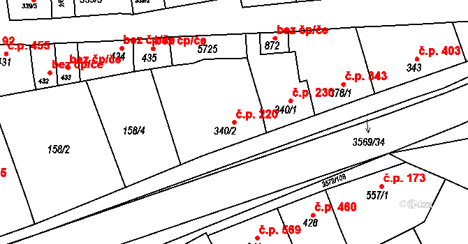 Ostrožské Předměstí 220, Uherský Ostroh na parcele st. 340/2 v KÚ Ostrožské Předměstí, Katastrální mapa