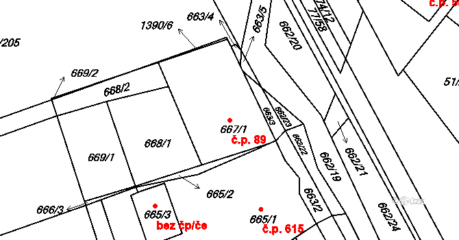 Babice 89 na parcele st. 667/1 v KÚ Babice u Uherského Hradiště, Katastrální mapa