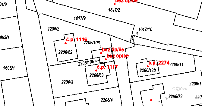 Pelhřimov 49320424 na parcele st. 2206/106 v KÚ Pelhřimov, Katastrální mapa