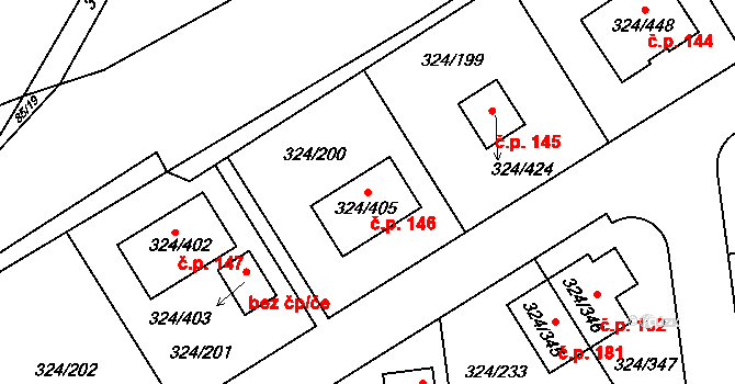 Levín 146, Králův Dvůr na parcele st. 324/405 v KÚ Levín u Berouna, Katastrální mapa