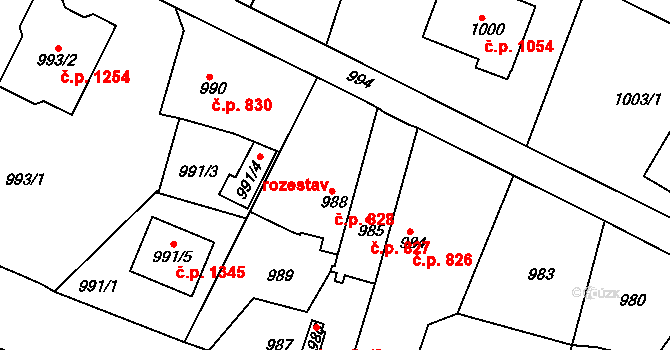 Nýřany 828 na parcele st. 988 v KÚ Nýřany, Katastrální mapa