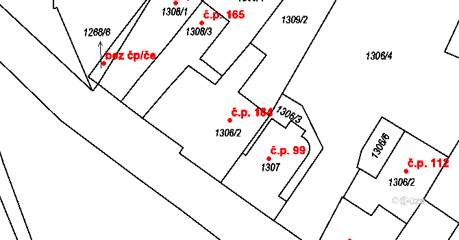 Pražské Předměstí 184, Vysoké Mýto na parcele st. 1308/2 v KÚ Vysoké Mýto, Katastrální mapa
