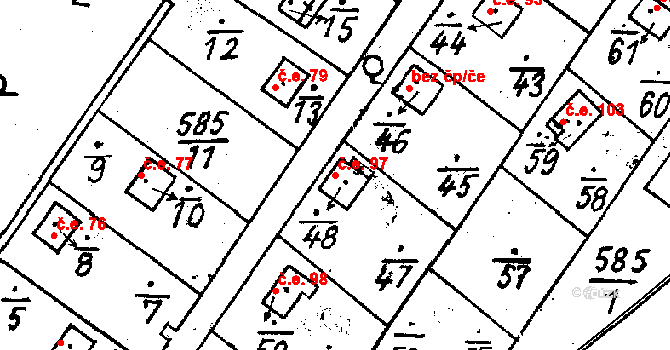 Druztová 97 na parcele st. 585/48 v KÚ Druztová, Katastrální mapa
