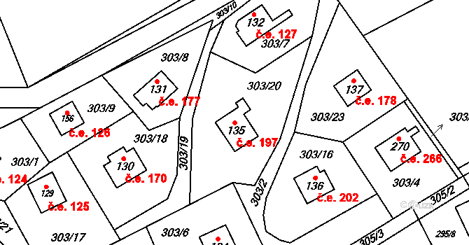 Bílichov 197 na parcele st. 135 v KÚ Bílichov, Katastrální mapa