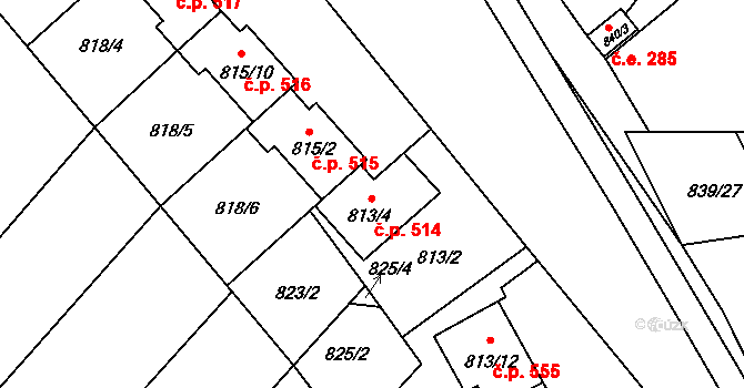 Želešice 514 na parcele st. 813/4 v KÚ Želešice, Katastrální mapa