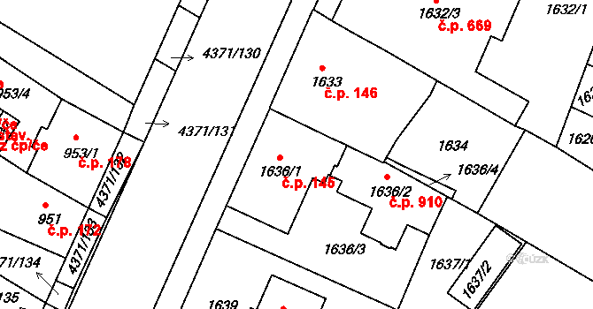 Veselí nad Lužnicí II 145, Veselí nad Lužnicí na parcele st. 1636/1 v KÚ Veselí nad Lužnicí, Katastrální mapa