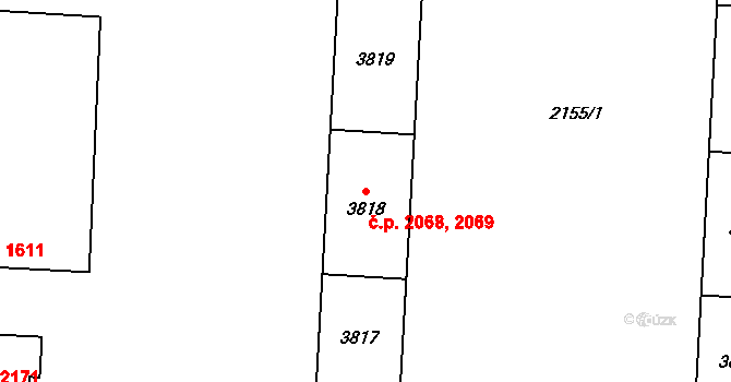 Zelené Předměstí 2068,2069, Pardubice na parcele st. 3817 v KÚ Pardubice, Katastrální mapa