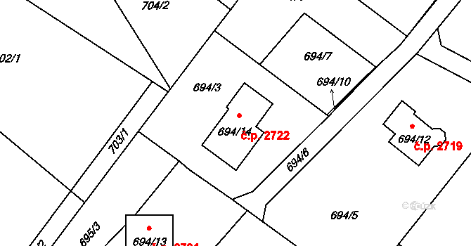 Rožnov pod Radhoštěm 2722 na parcele st. 694/14 v KÚ Tylovice, Katastrální mapa