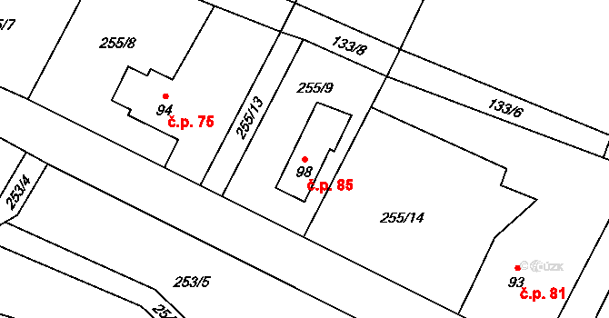 Nedvězí 85, Rohle na parcele st. 98 v KÚ Nedvězí u Zábřeha, Katastrální mapa