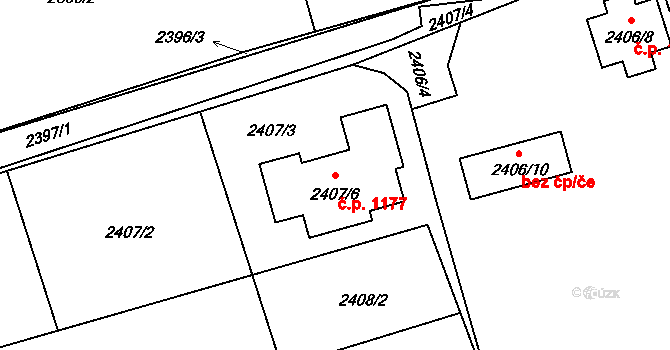 Brušperk 1177 na parcele st. 2407/6 v KÚ Brušperk, Katastrální mapa